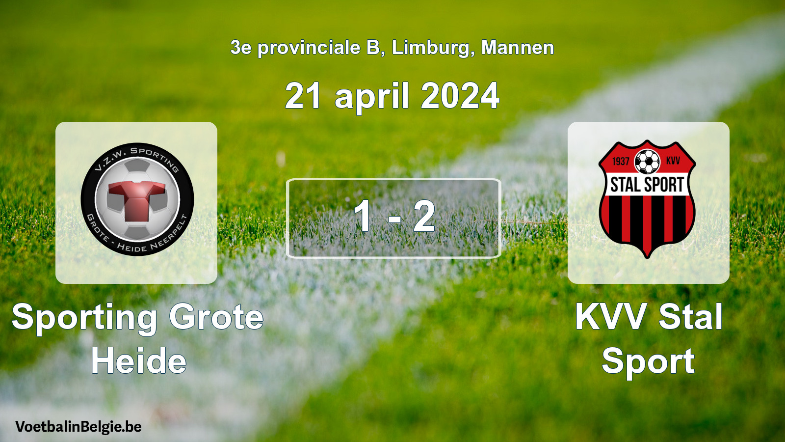 Gespeelde wedstrijd mannenvoetbal: Sporting Grote Heide - KVV Stal Sport 1 - 2 (21 april 2024)