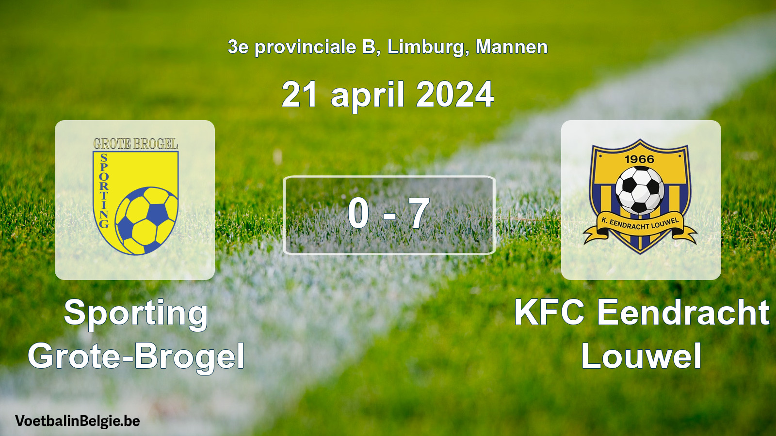 Gespeelde wedstrijd mannenvoetbal: Sporting Grote-Brogel - KFC Eendracht Louwel 0 - 7 (21 april 2024)