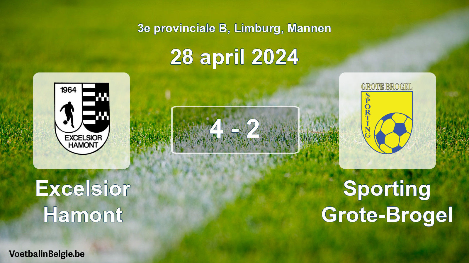 Gespeelde wedstrijd mannenvoetbal: Excelsior Hamont - Sporting Grote-Brogel 4 - 2 (28 april 2024)