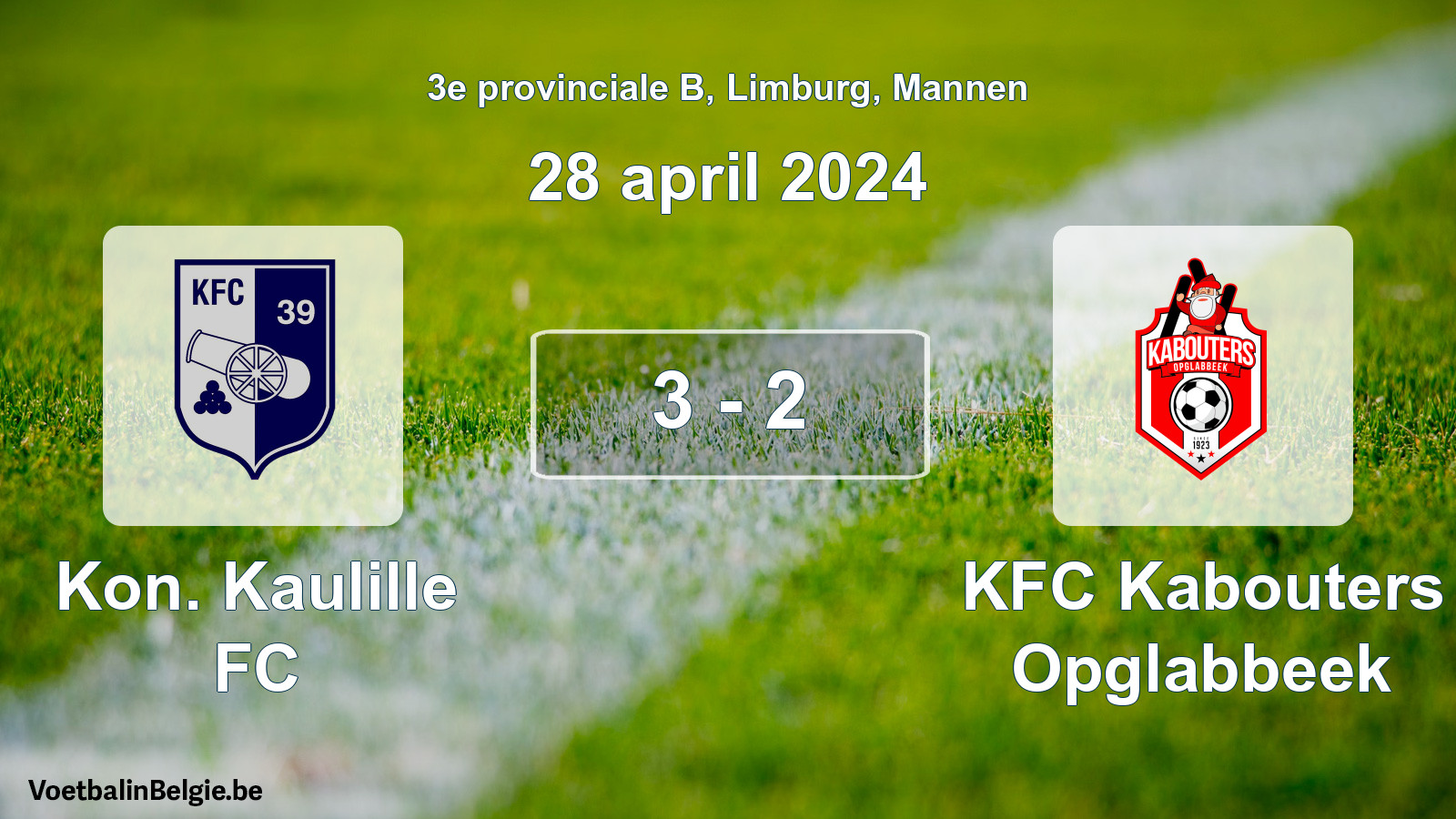 Gespeelde wedstrijd mannenvoetbal: Kon. Kaulille FC - KFC Kabouters Opglabbeek 3 - 2 (28 april 2024)