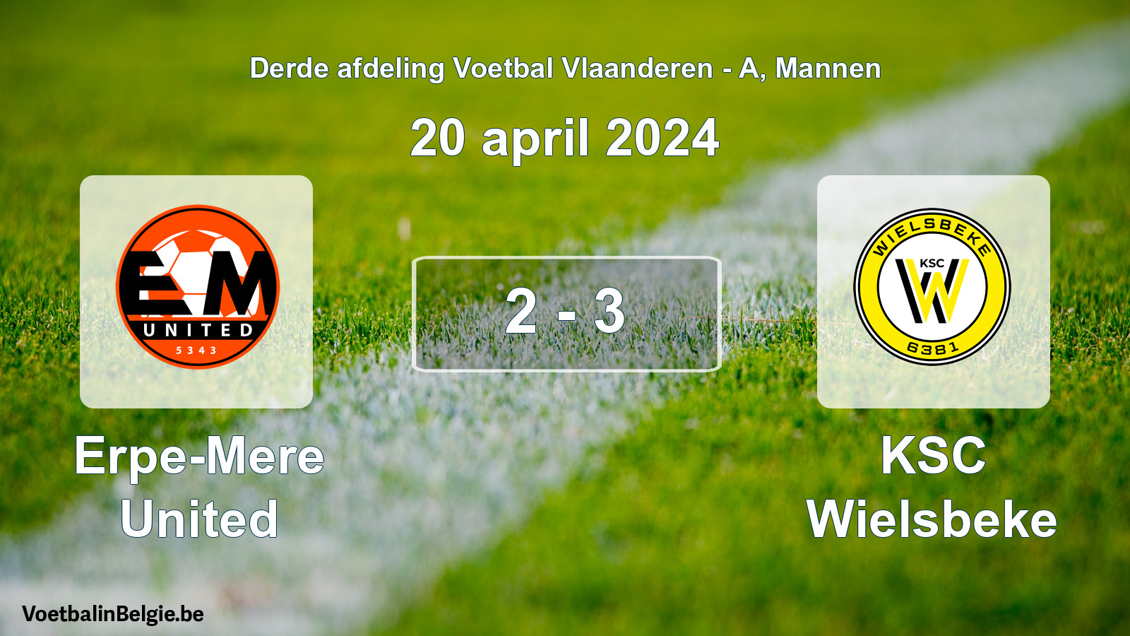 Gespeelde wedstrijd mannenvoetbal: Erpe-Mere United - KSC Wielsbeke 2 - 3 (20 april 2024)