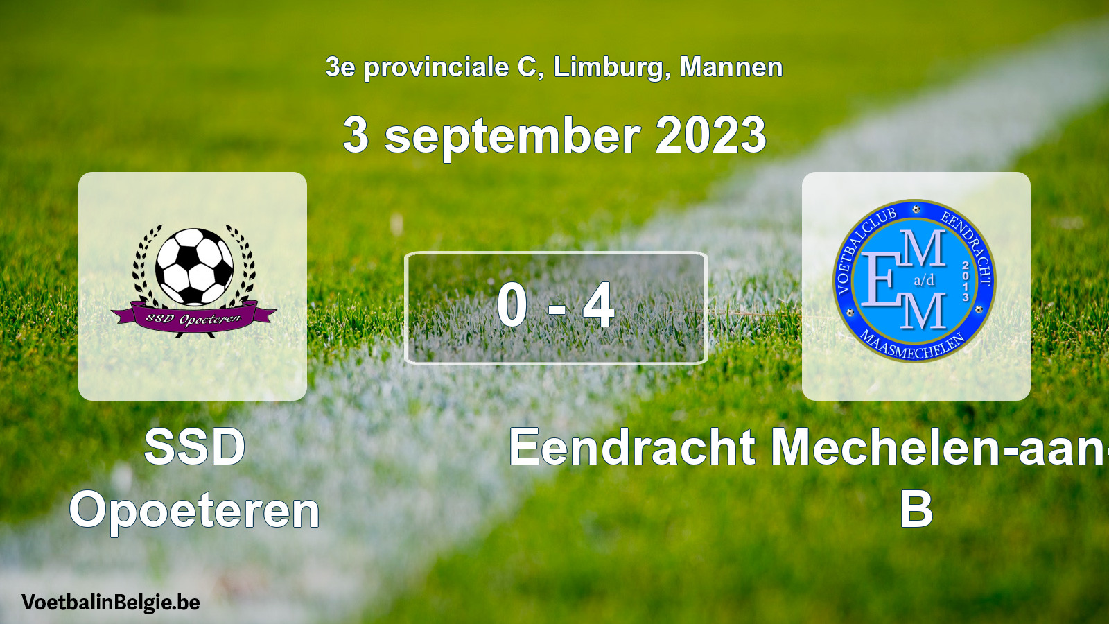 Gespeelde wedstrijd mannenvoetbal: SSD Opoeteren - Eendracht Mechelen-aan-de-Maas B 0 - 4 (3 september 2023)