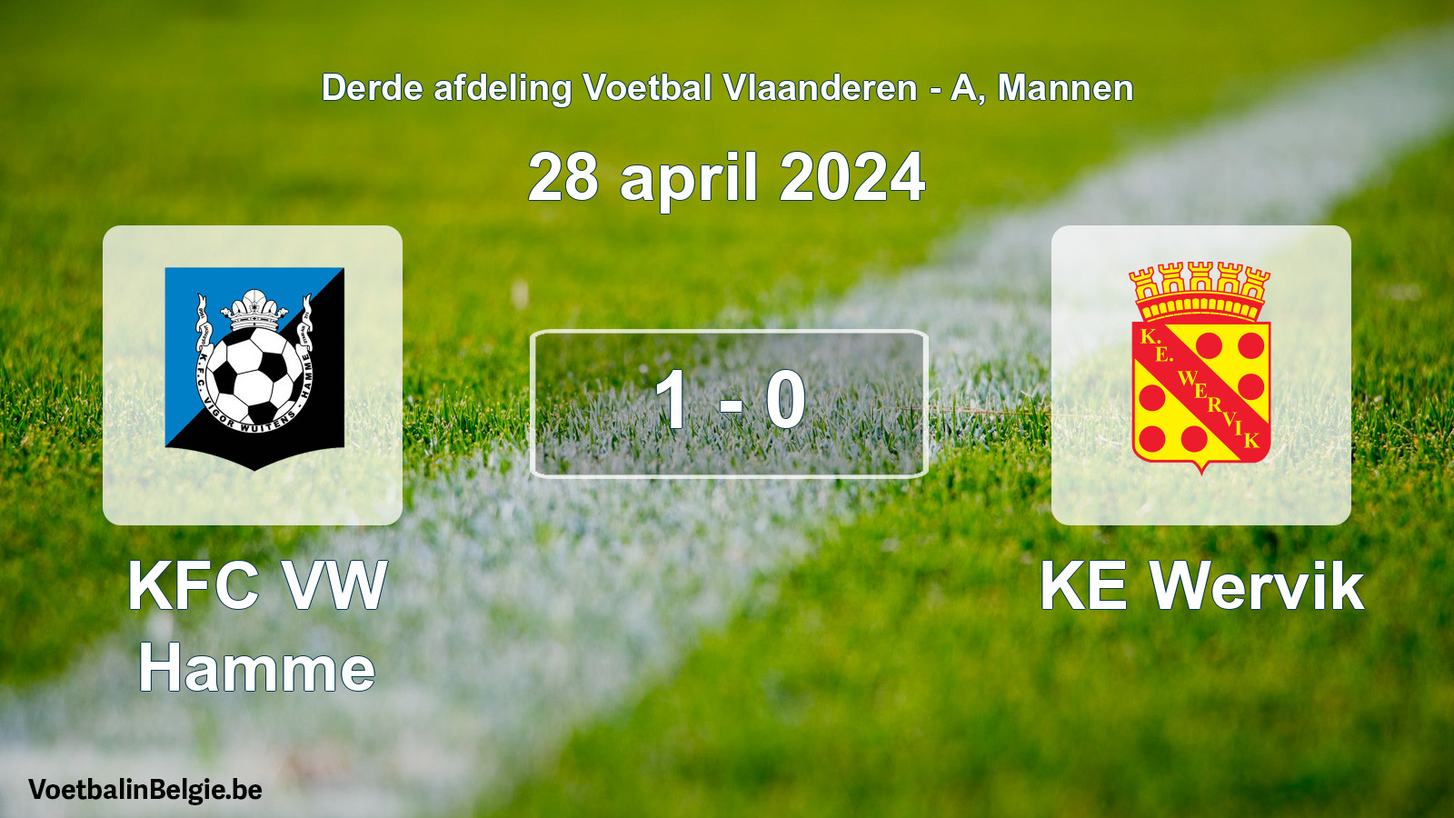 Gespeelde wedstrijd mannenvoetbal: KFC VW Hamme - KE Wervik 1 - 0 (28 april 2024)