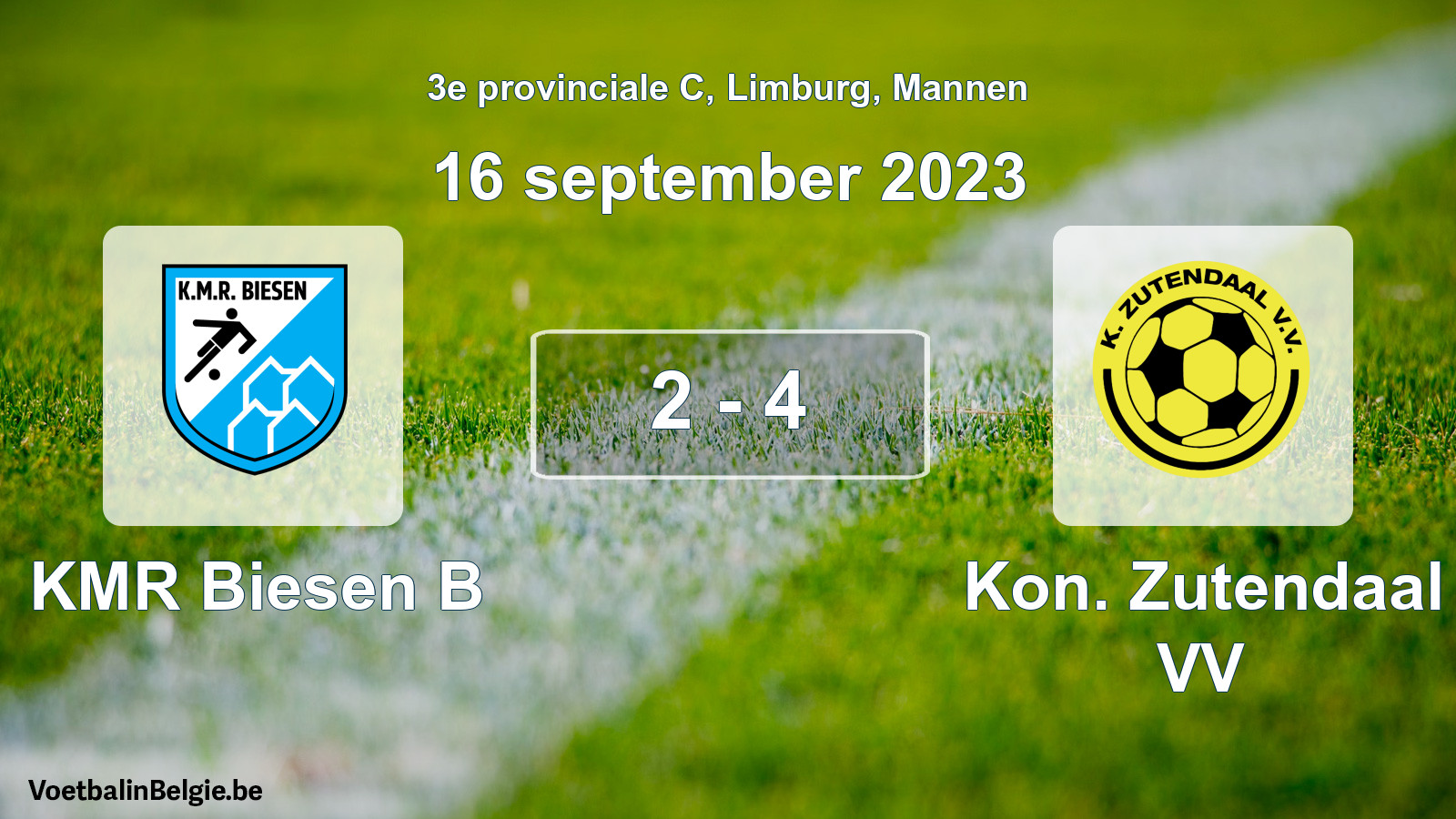 Gespeelde wedstrijd mannenvoetbal: KMR Biesen B - Kon. Zutendaal VV 2 - 4 (16 september 2023)