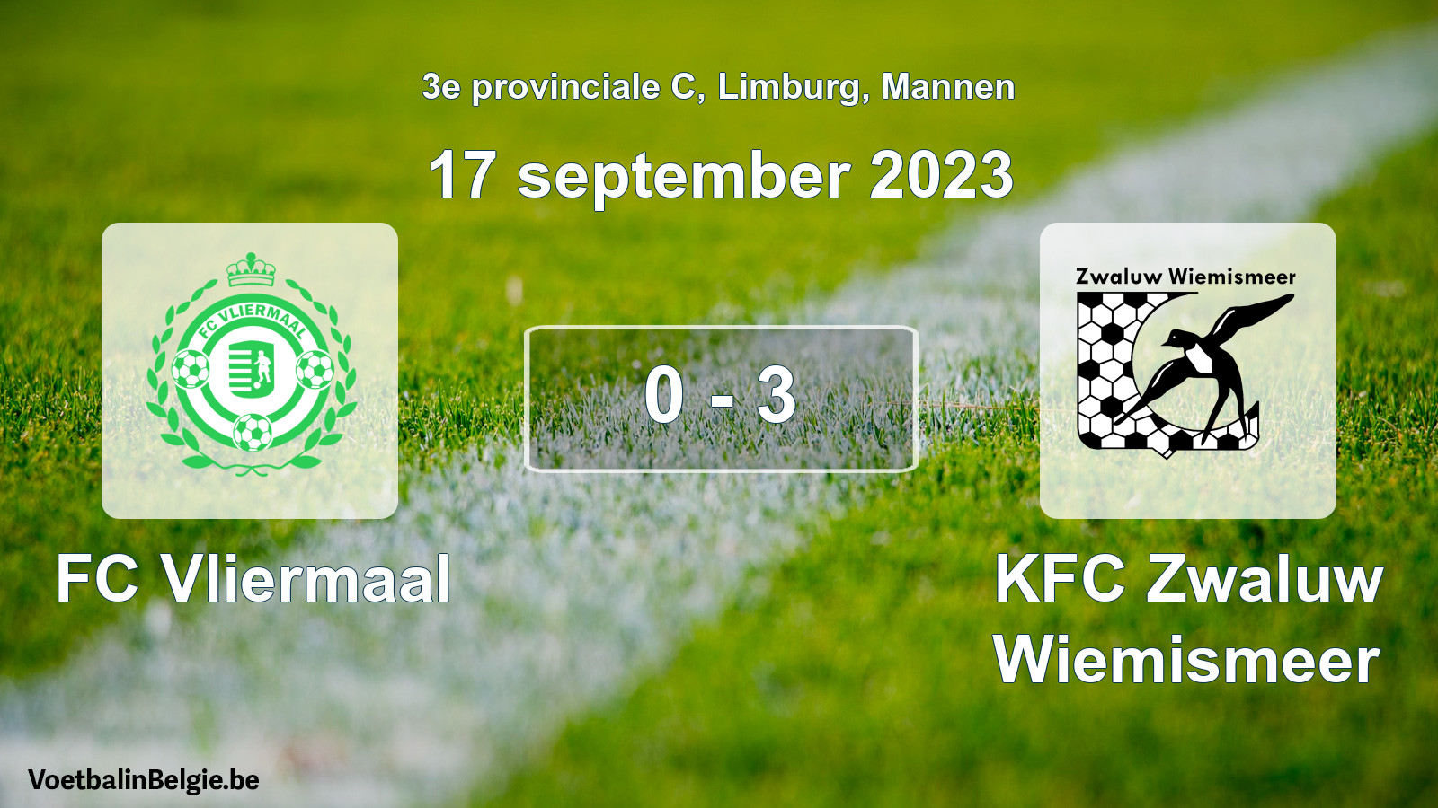 Gespeelde wedstrijd mannenvoetbal: FC Vliermaal - KFC Zwaluw Wiemismeer 0 - 3 (17 september 2023)