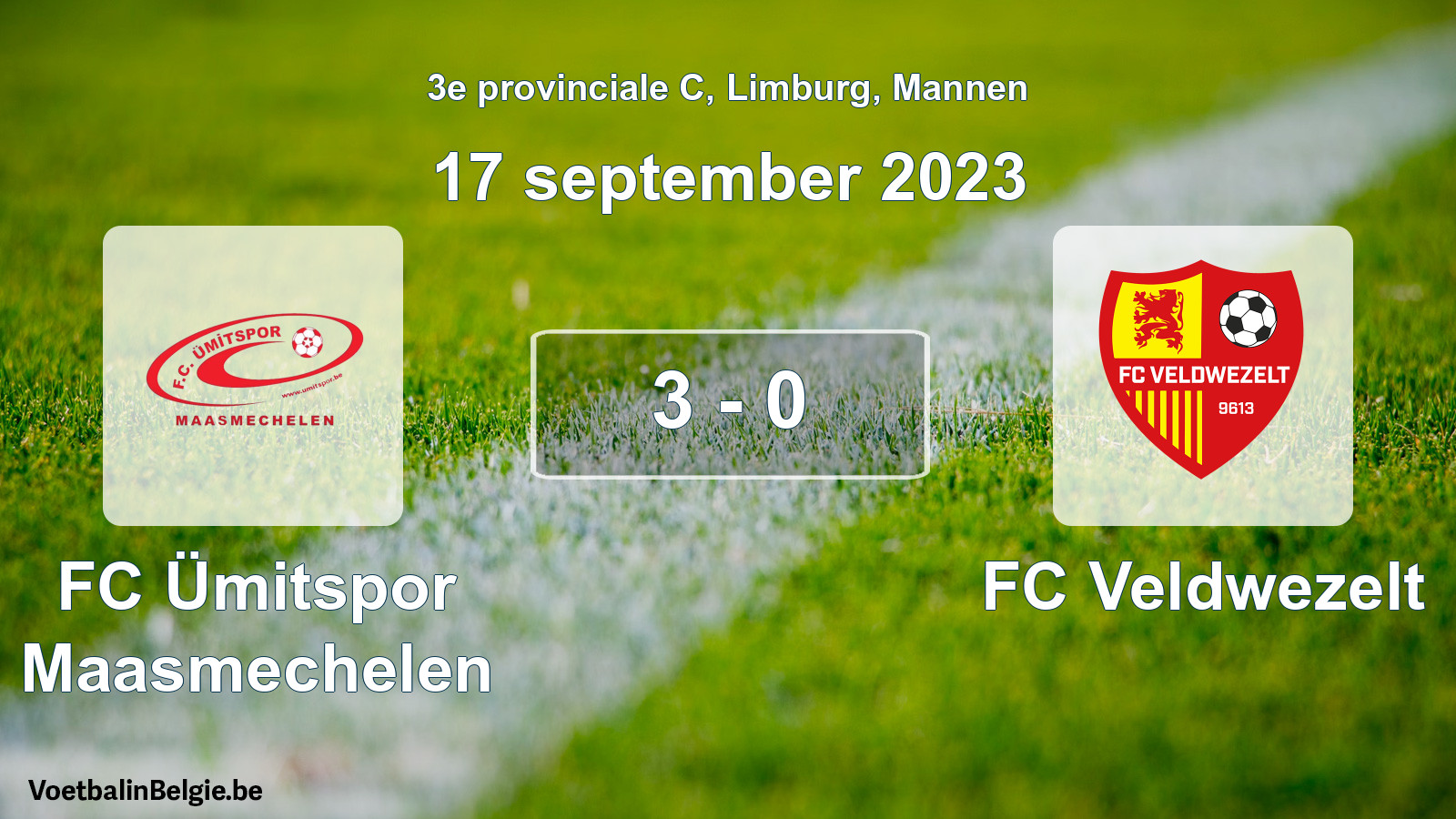 Gespeelde wedstrijd mannenvoetbal: FC Ümitspor Maasmechelen - FC Veldwezelt 3 - 0 (17 september 2023)
