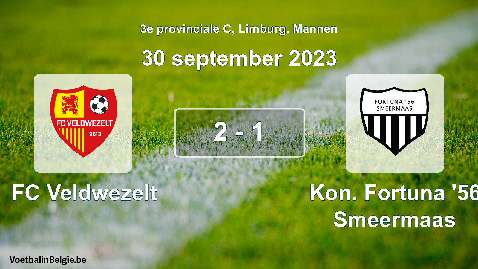 Gespeelde wedstrijd mannenvoetbal: FC Veldwezelt - Kon. Fortuna '56 Smeermaas 2 - 1 (30 september 2023)