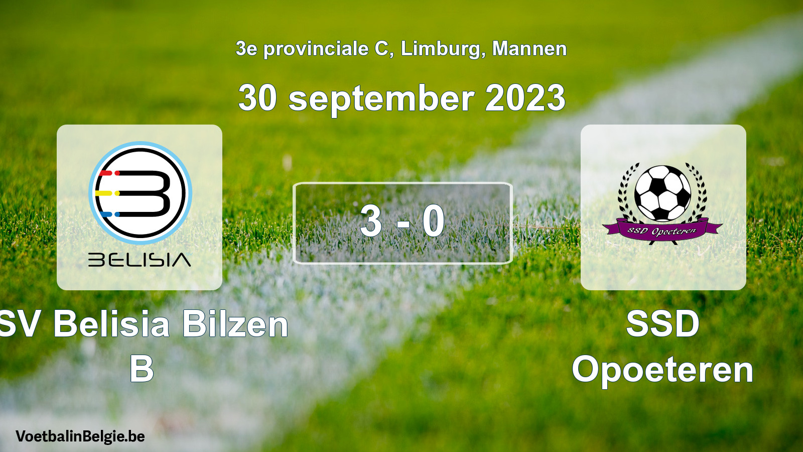 Gespeelde wedstrijd mannenvoetbal: SV Belisia Bilzen B - SSD Opoeteren 3 - 0 (30 september 2023)