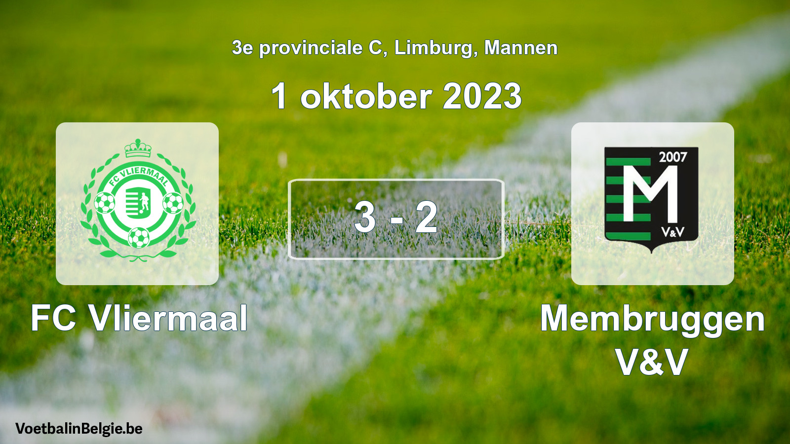 Gespeelde wedstrijd mannenvoetbal: FC Vliermaal - Membruggen V&V 3 - 2 (1 oktober 2023)