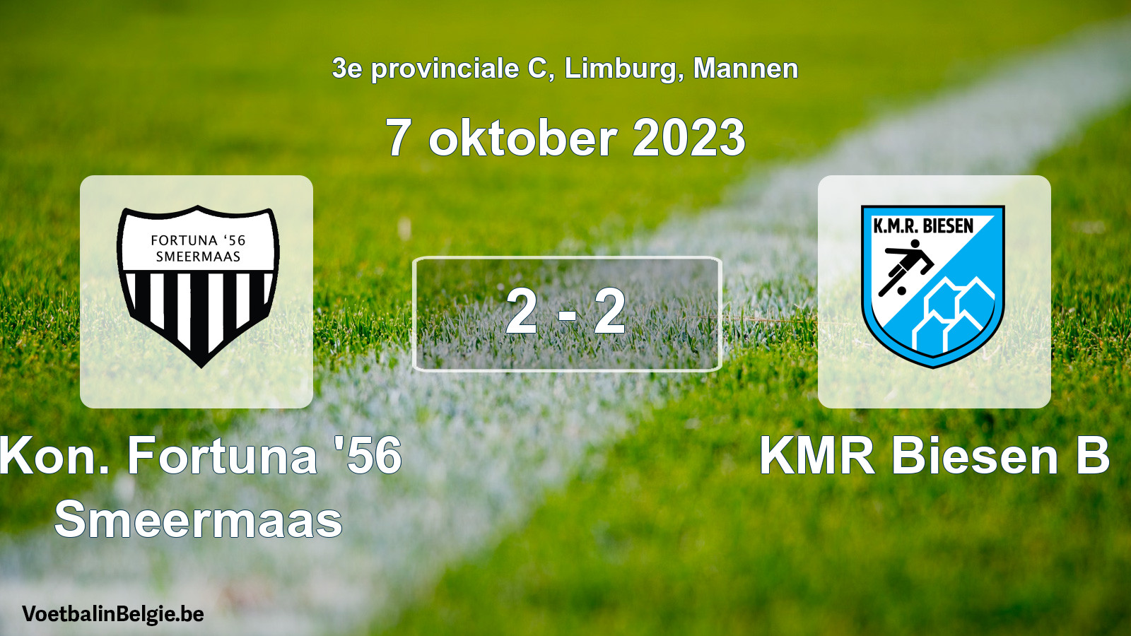 Gespeelde wedstrijd mannenvoetbal: Kon. Fortuna '56 Smeermaas - KMR Biesen B 2 - 2 (7 oktober 2023)
