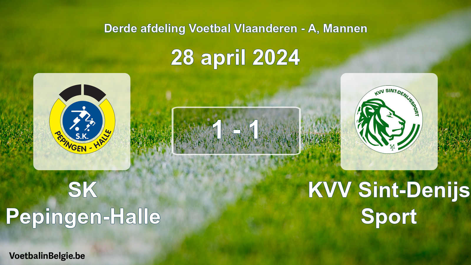 Gespeelde wedstrijd mannenvoetbal: SK Pepingen-Halle - KVV Sint-Denijs Sport 1 - 1 (28 april 2024)