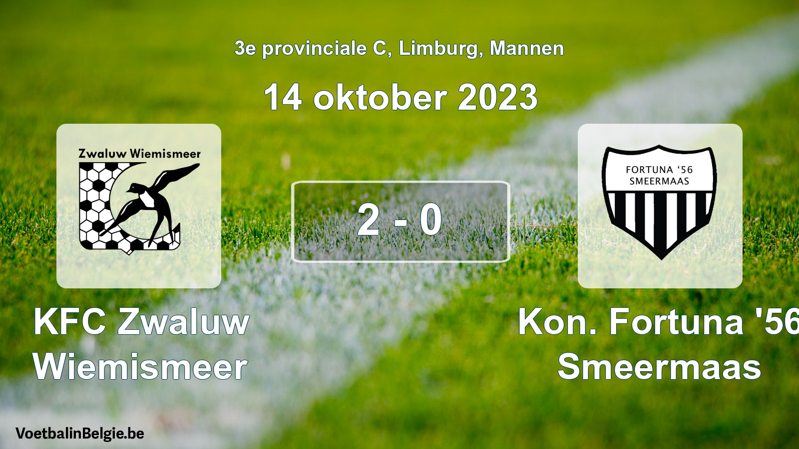 Gespeelde wedstrijd mannenvoetbal: KFC Zwaluw Wiemismeer - Kon. Fortuna '56 Smeermaas 2 - 0 (14 oktober 2023)