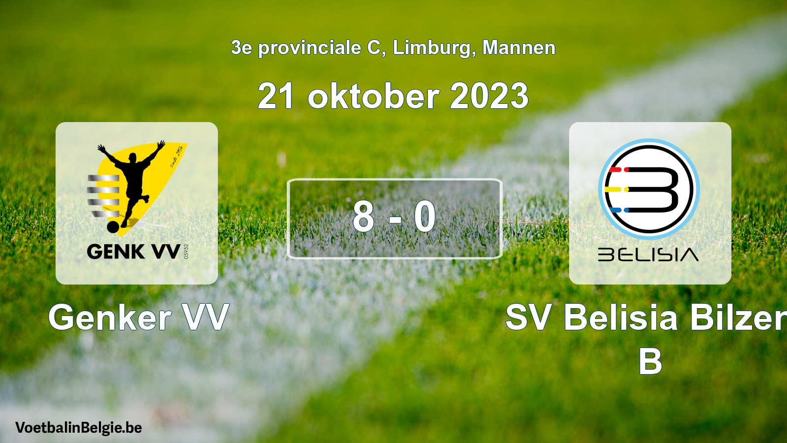 Gespeelde wedstrijd mannenvoetbal: Genker VV - SV Belisia Bilzen B 8 - 0 (21 oktober 2023)