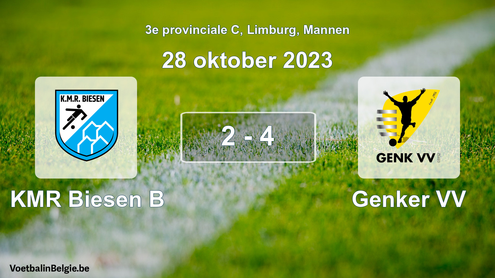 Gespeelde wedstrijd mannenvoetbal: KMR Biesen B - Genker VV 2 - 4 (28 oktober 2023)
