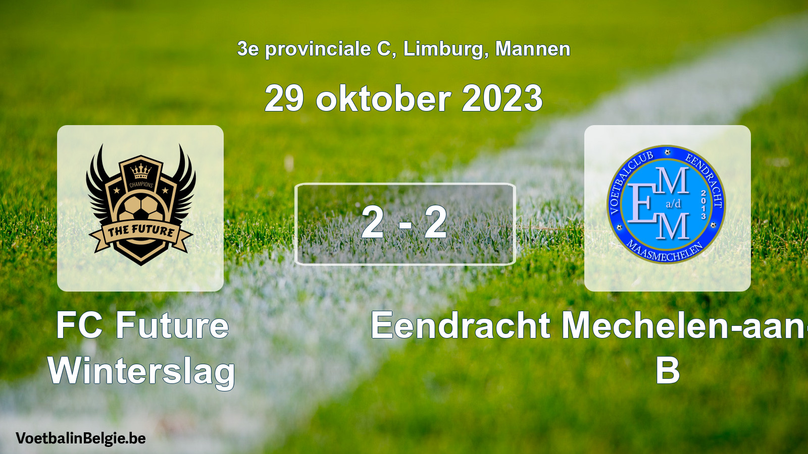 Gespeelde wedstrijd mannenvoetbal: FC Future Winterslag - Eendracht Mechelen-aan-de-Maas B 2 - 2 (29 oktober 2023)