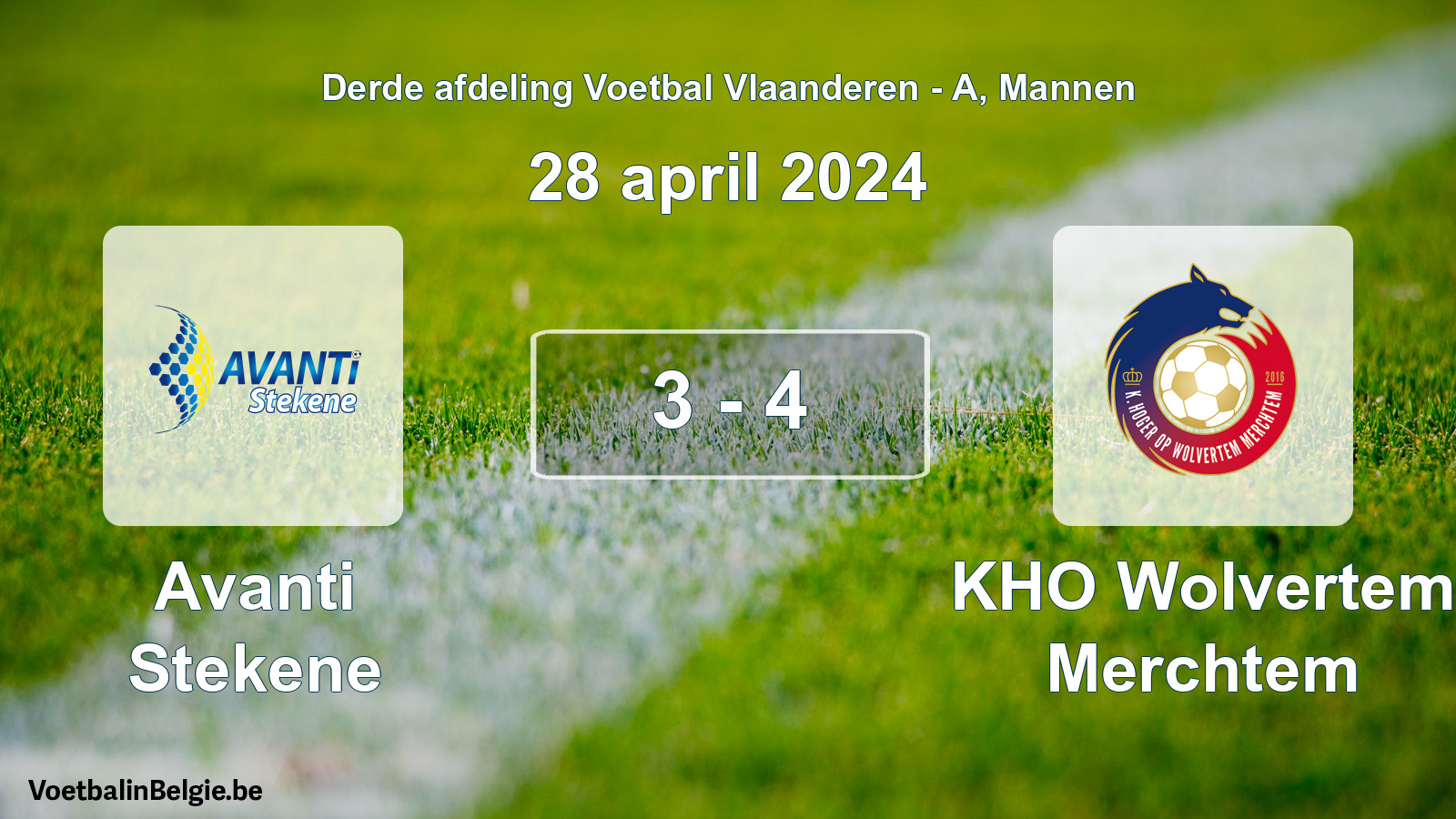 Gespeelde wedstrijd mannenvoetbal: Avanti Stekene - KHO Wolvertem Merchtem 3 - 4 (28 april 2024)