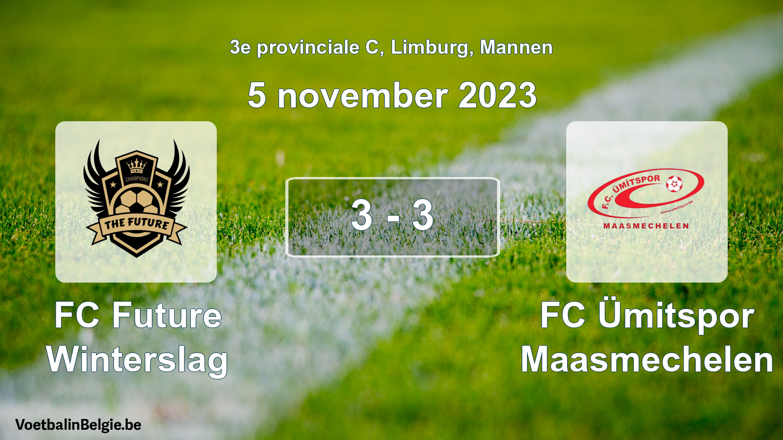 Gespeelde wedstrijd mannenvoetbal: FC Future Winterslag - FC Ümitspor Maasmechelen 3 - 3 (5 november 2023)