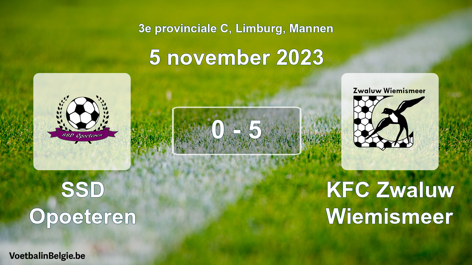 Gespeelde wedstrijd mannenvoetbal: SSD Opoeteren - KFC Zwaluw Wiemismeer 0 - 5 (5 november 2023)