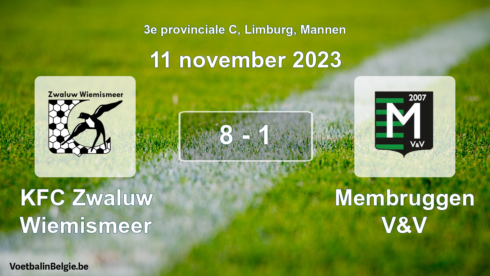Gespeelde wedstrijd mannenvoetbal: KFC Zwaluw Wiemismeer - Membruggen V&V 8 - 1 (11 november 2023)