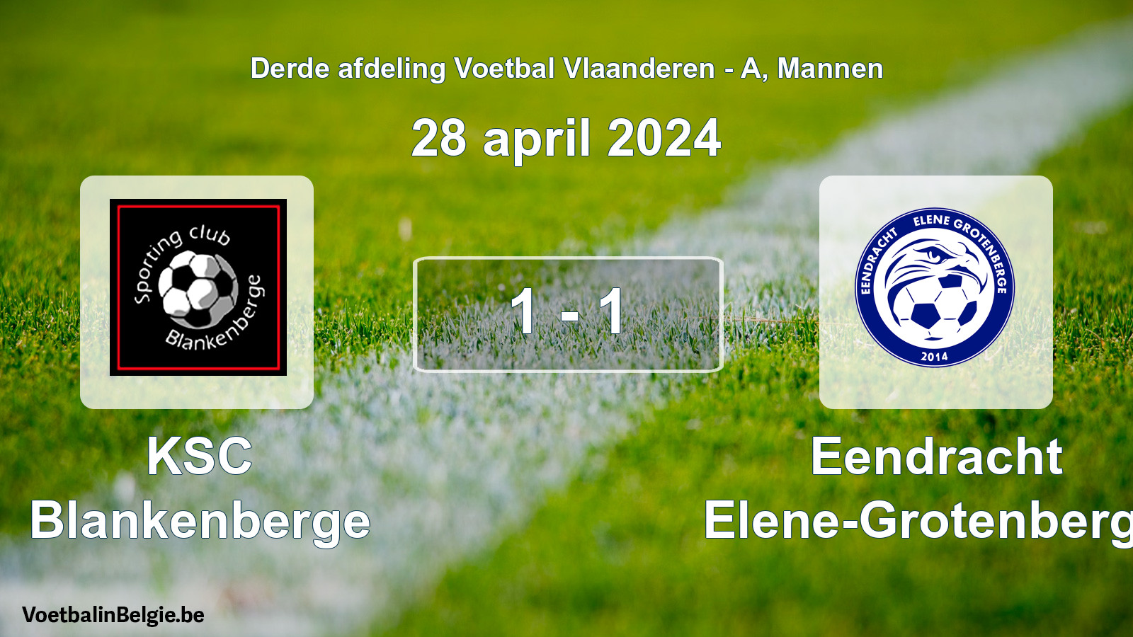 Gespeelde wedstrijd mannenvoetbal: KSC Blankenberge - Eendracht Elene-Grotenberge 1 - 1 (28 april 2024)