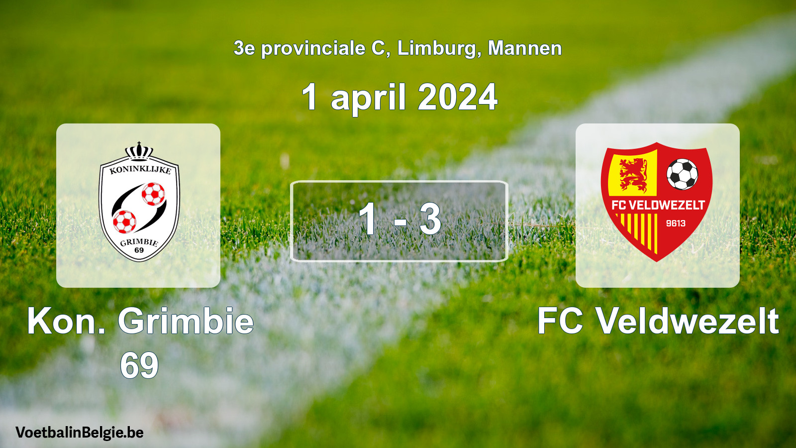 Gespeelde wedstrijd mannenvoetbal: Kon. Grimbie 69 - FC Veldwezelt 1 - 3 (1 april 2024)