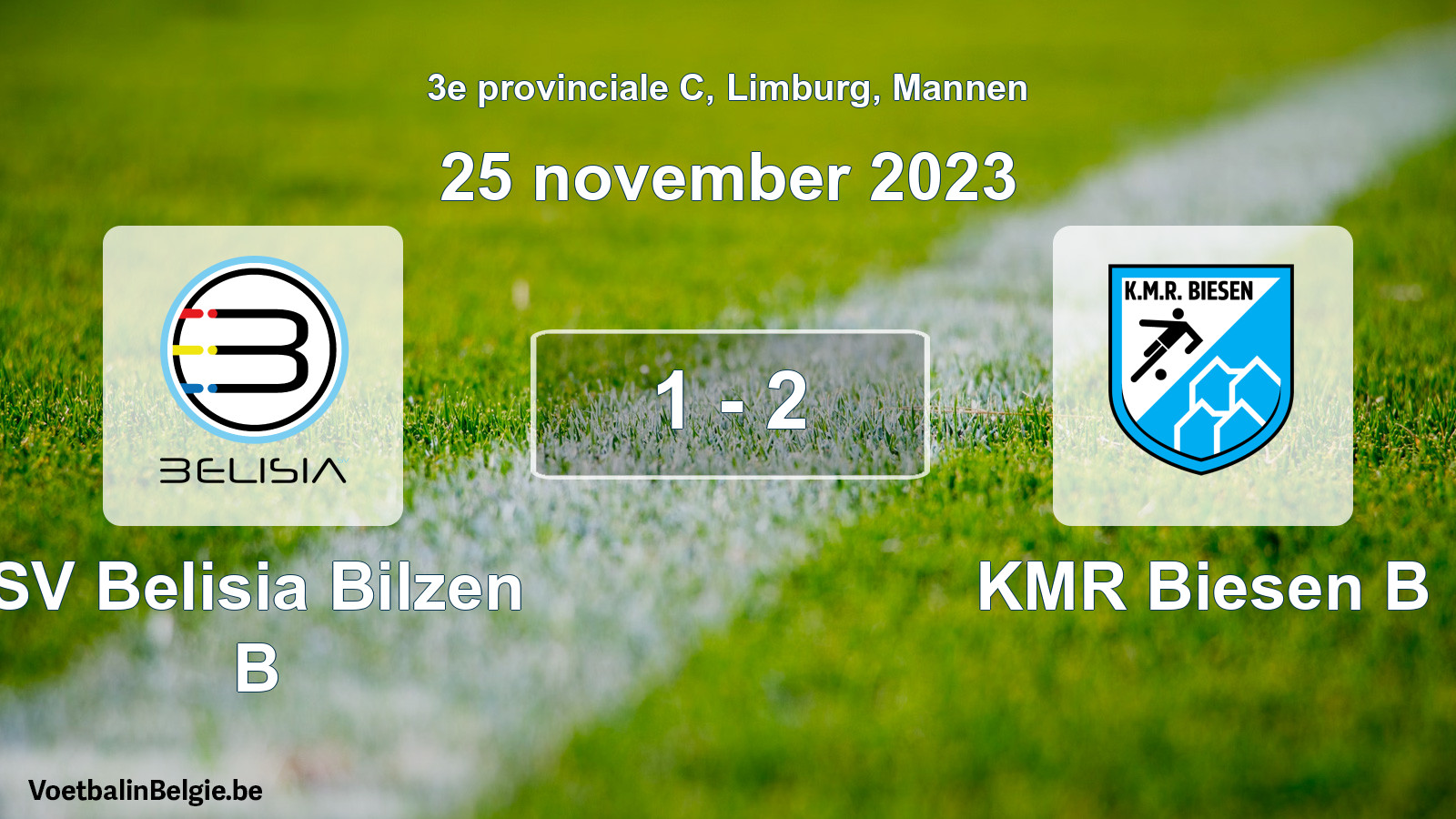 Gespeelde wedstrijd mannenvoetbal: SV Belisia Bilzen B - KMR Biesen B 1 - 2 (25 november 2023)