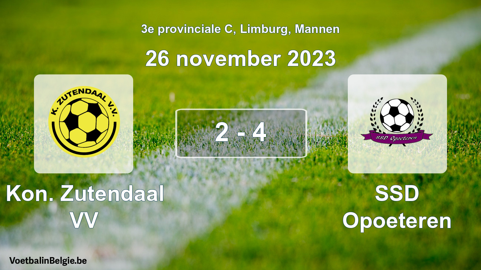 Gespeelde wedstrijd mannenvoetbal: Kon. Zutendaal VV - SSD Opoeteren 2 - 4 (26 november 2023)