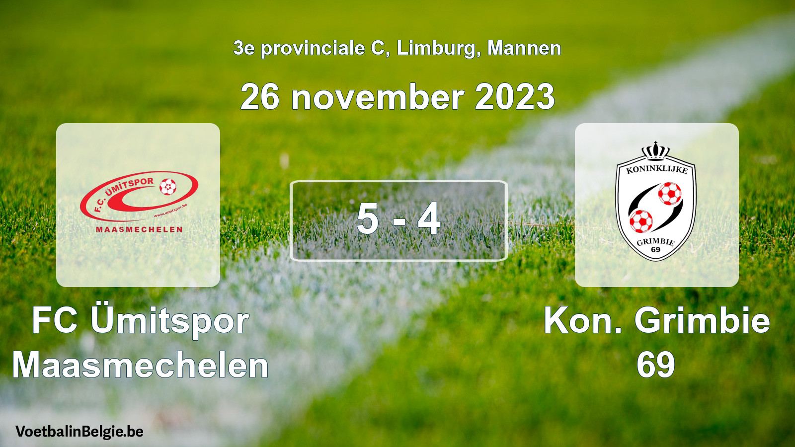 Gespeelde wedstrijd mannenvoetbal: FC Ümitspor Maasmechelen - Kon. Grimbie 69 5 - 4 (26 november 2023)