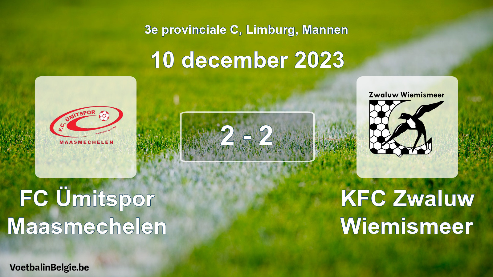 Gespeelde wedstrijd mannenvoetbal: FC Ümitspor Maasmechelen - KFC Zwaluw Wiemismeer 2 - 2 (10 december 2023)