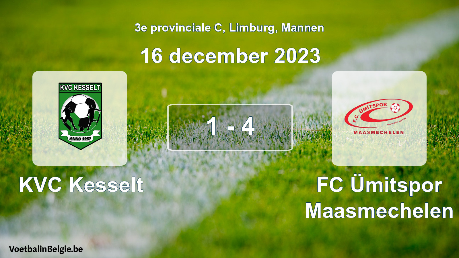 Gespeelde wedstrijd mannenvoetbal: KVC Kesselt - FC Ümitspor Maasmechelen 1 - 4 (16 december 2023)