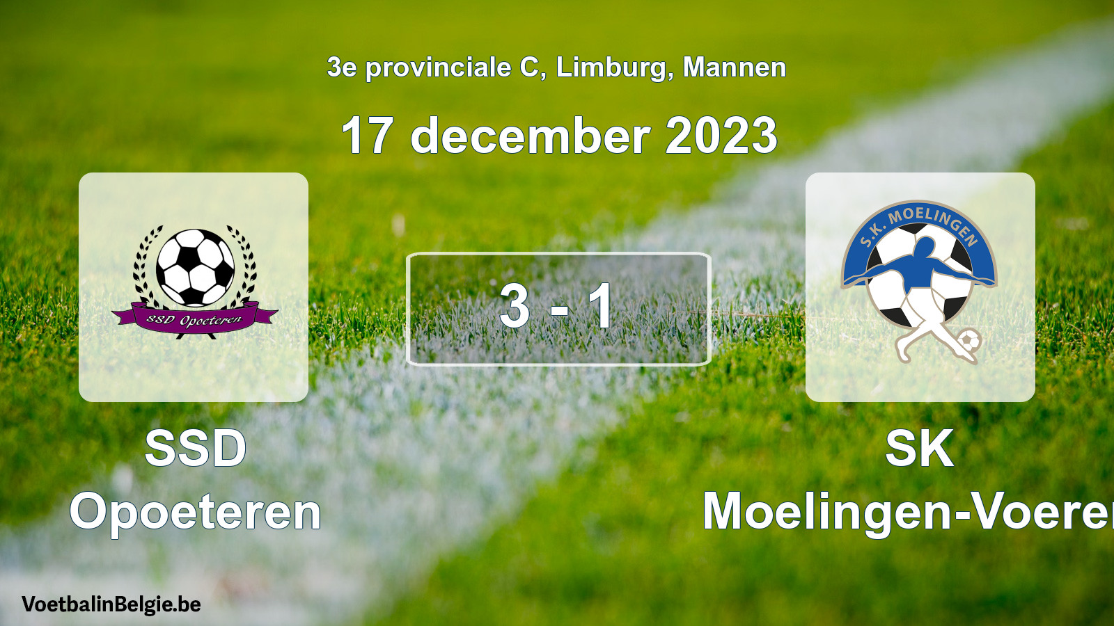 Gespeelde wedstrijd mannenvoetbal: SSD Opoeteren - SK Moelingen-Voeren 3 - 1 (17 december 2023)