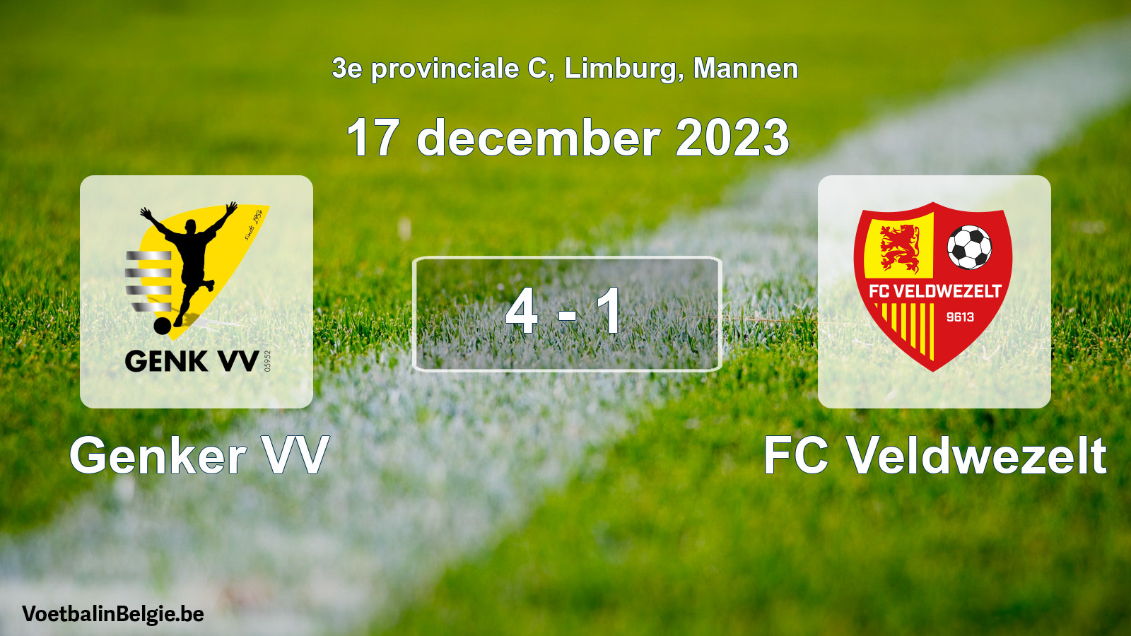 Gespeelde wedstrijd mannenvoetbal: Genker VV - FC Veldwezelt 4 - 1 (17 december 2023)