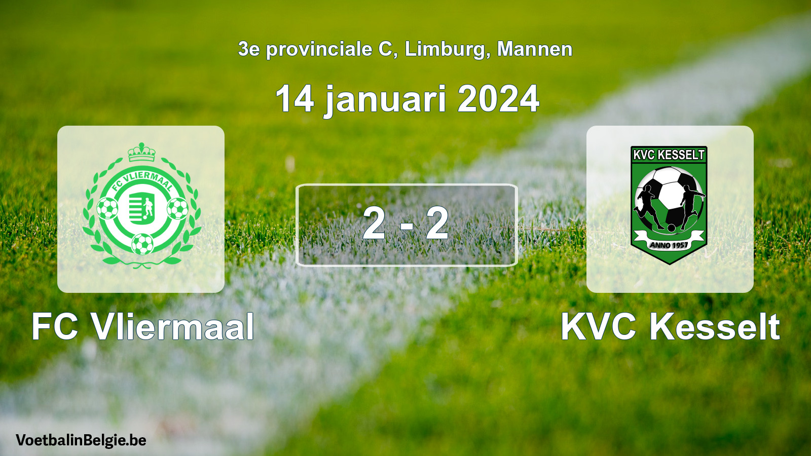 Gespeelde wedstrijd mannenvoetbal: FC Vliermaal - KVC Kesselt 2 - 2 (14 januari 2024)