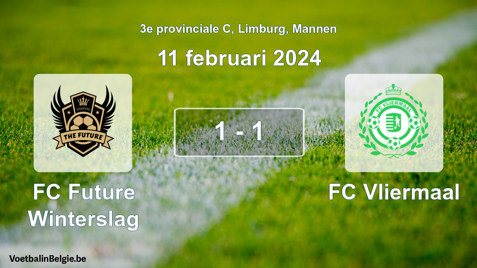 Gespeelde wedstrijd mannenvoetbal: FC Future Winterslag - FC Vliermaal 1 - 1 (11 februari 2024)