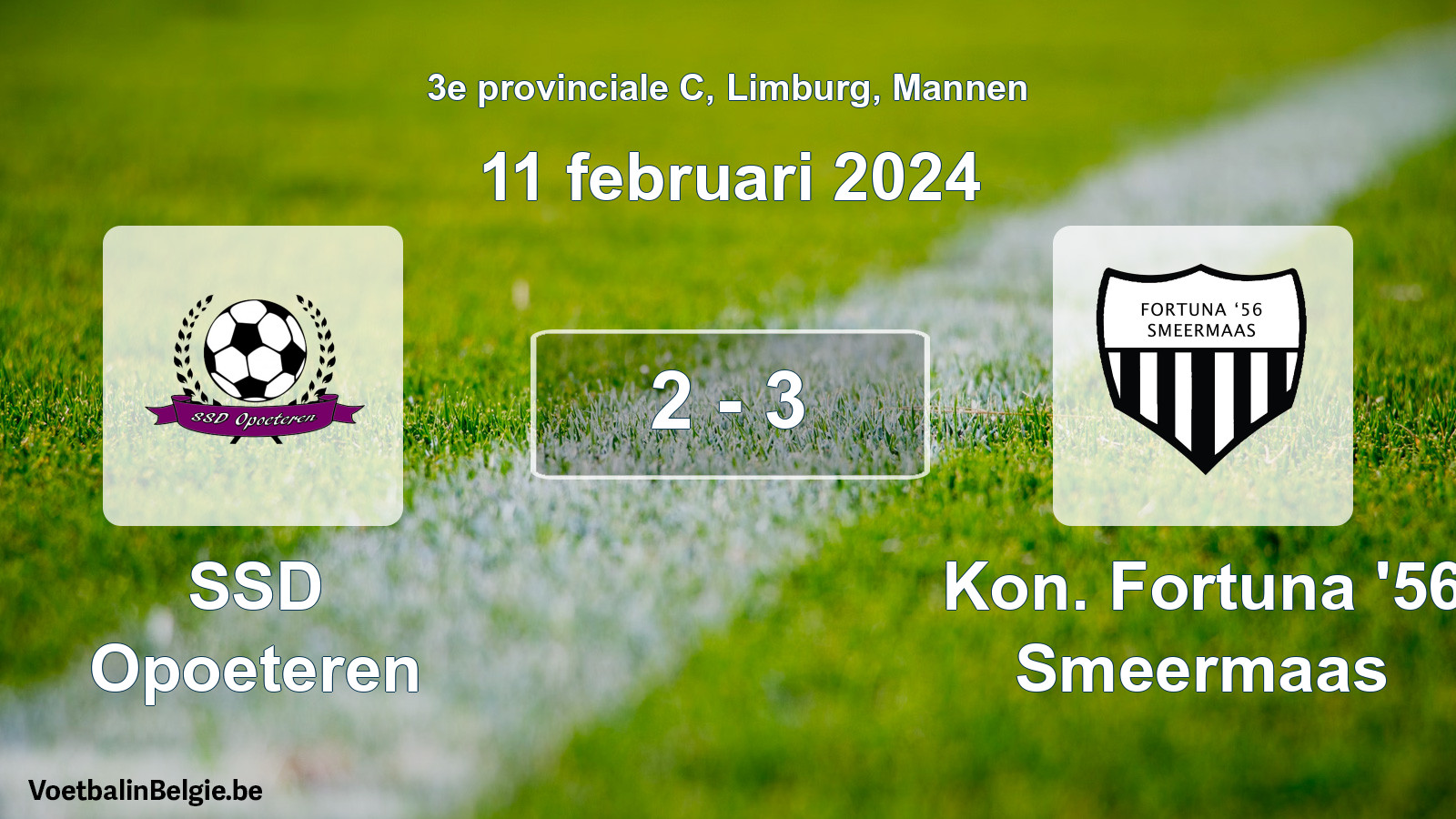 Gespeelde wedstrijd mannenvoetbal: SSD Opoeteren - Kon. Fortuna '56 Smeermaas 2 - 3 (11 februari 2024)