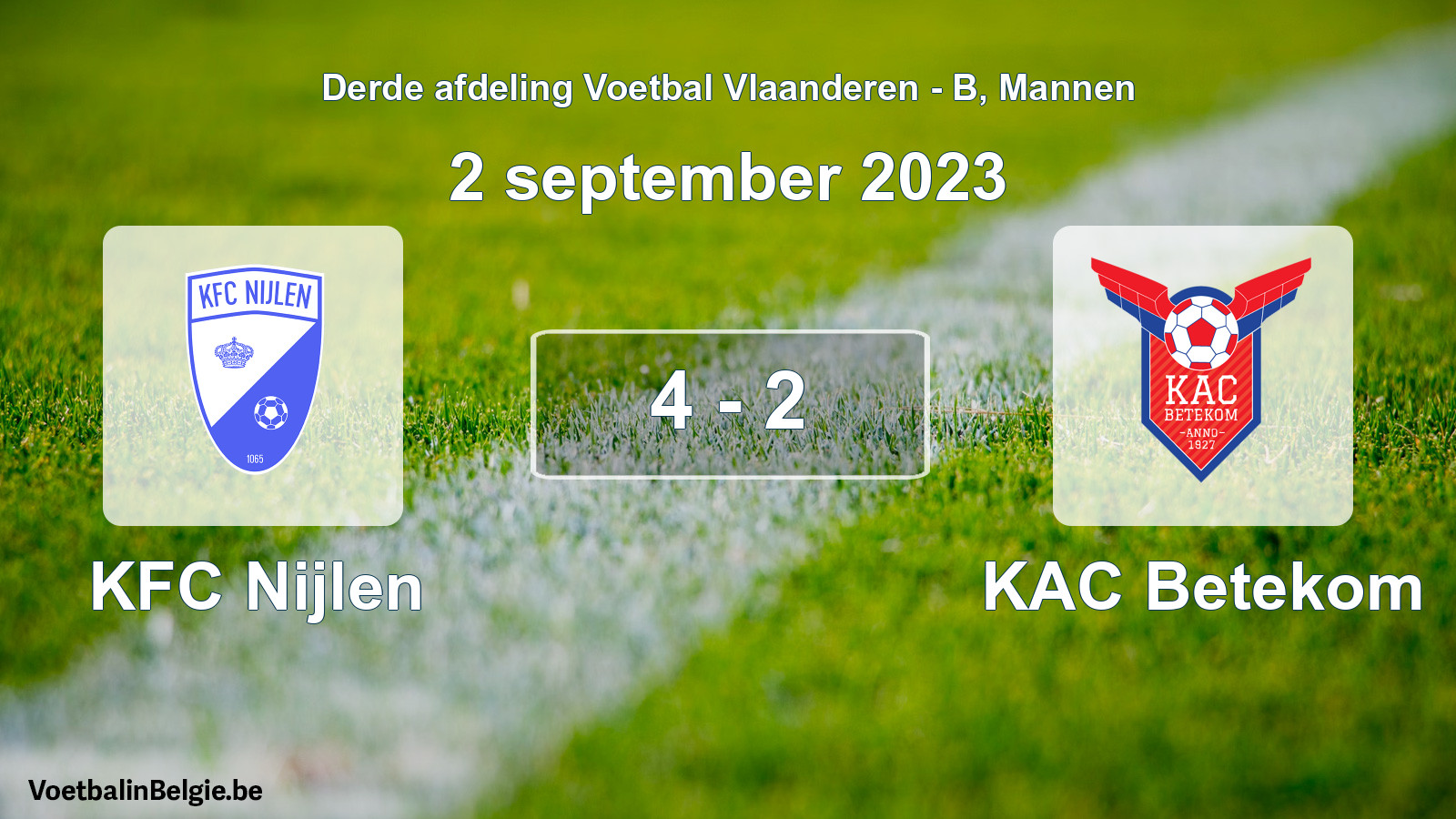 Gespeelde wedstrijd mannenvoetbal: KFC Nijlen - KAC Betekom 4 - 2 (2 september 2023)