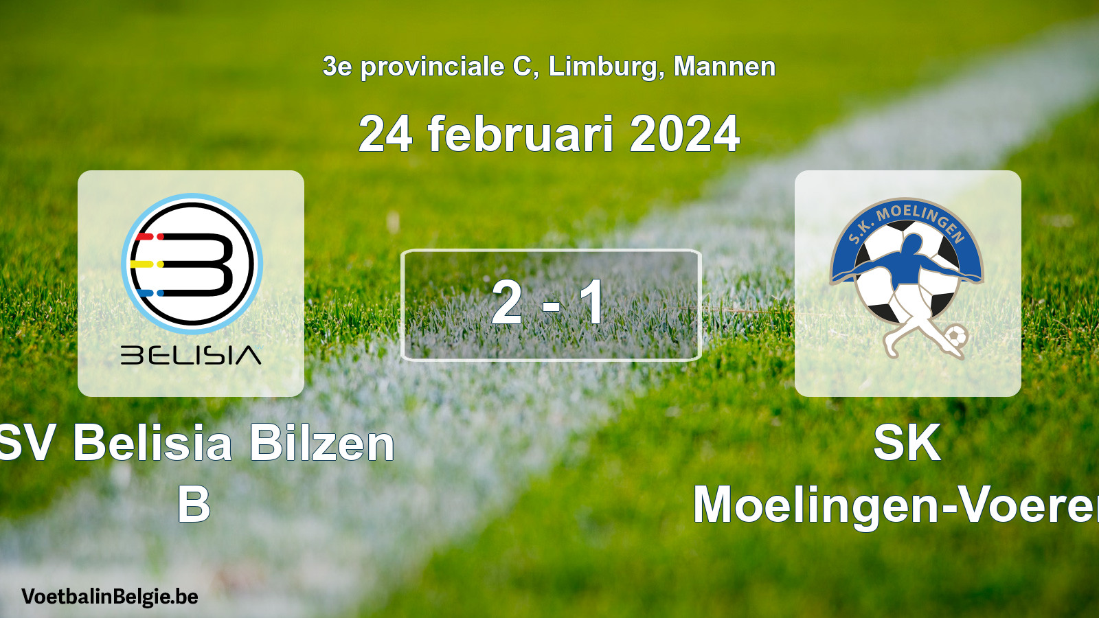 Gespeelde wedstrijd mannenvoetbal: SV Belisia Bilzen B - SK Moelingen-Voeren 2 - 1 (24 februari 2024)