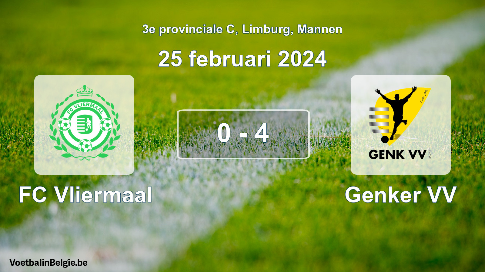 Gespeelde wedstrijd mannenvoetbal: FC Vliermaal - Genker VV 0 - 4 (25 februari 2024)