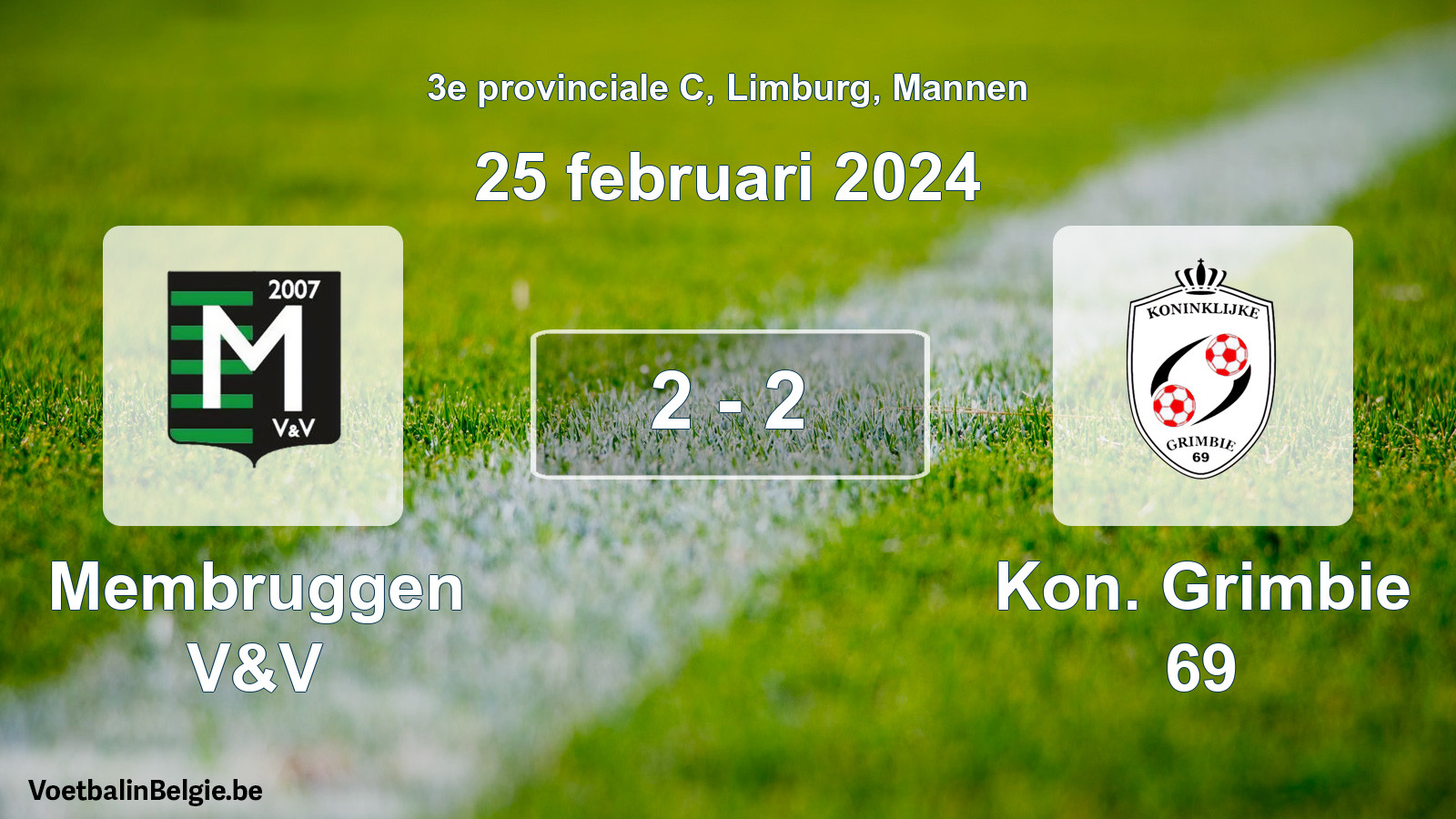 Gespeelde wedstrijd mannenvoetbal: Membruggen V&V - Kon. Grimbie 69 2 - 2 (25 februari 2024)