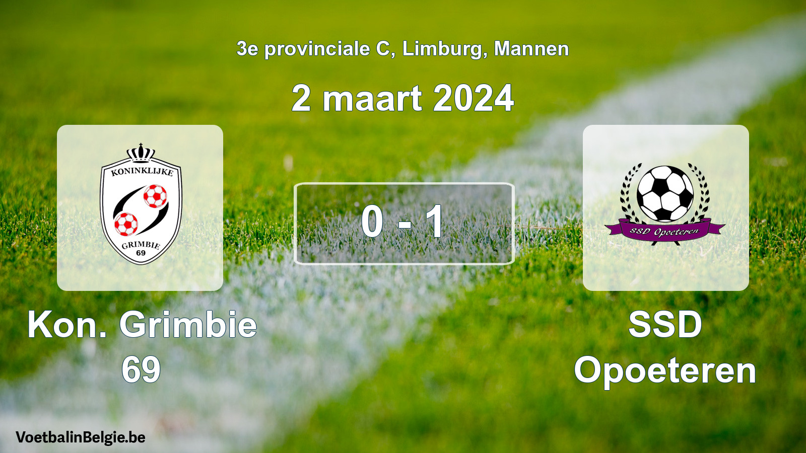 Gespeelde wedstrijd mannenvoetbal: Kon. Grimbie 69 - SSD Opoeteren 0 - 1 (2 maart 2024)