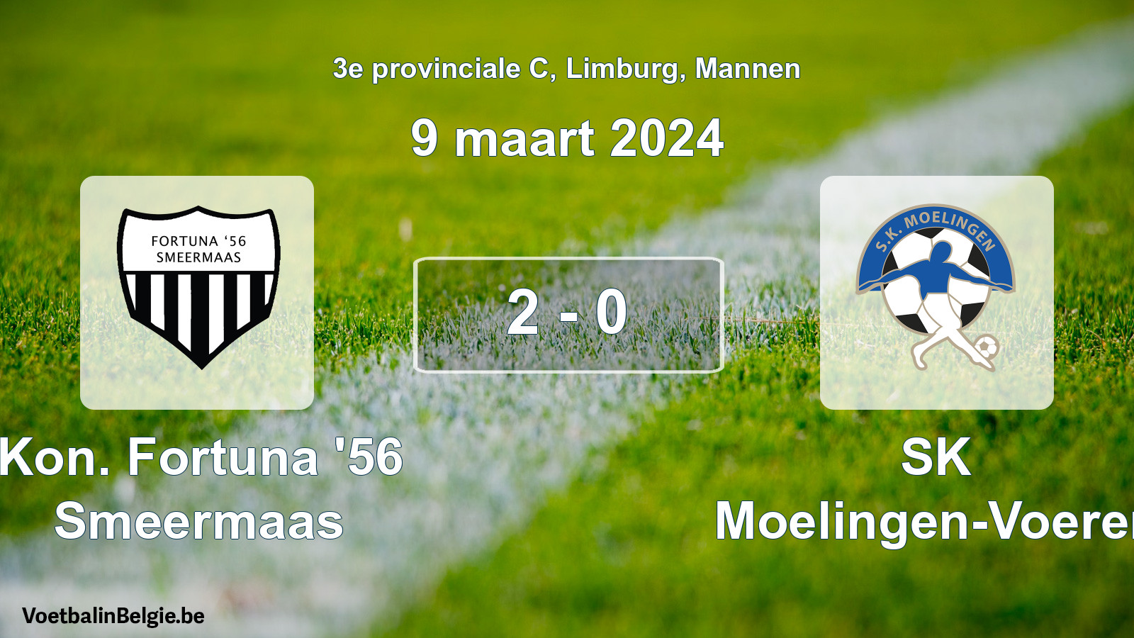 Gespeelde wedstrijd mannenvoetbal: Kon. Fortuna '56 Smeermaas - SK Moelingen-Voeren 2 - 0 (9 maart 2024)