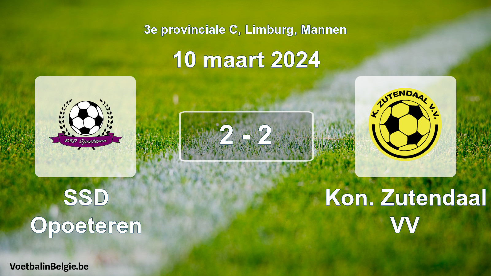 Gespeelde wedstrijd mannenvoetbal: SSD Opoeteren - Kon. Zutendaal VV 2 - 2 (10 maart 2024)