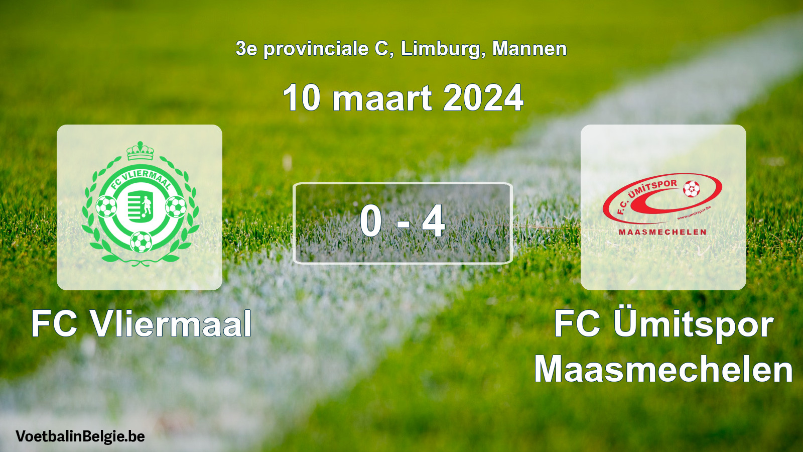 Gespeelde wedstrijd mannenvoetbal: FC Vliermaal - FC Ümitspor Maasmechelen 0 - 4 (10 maart 2024)