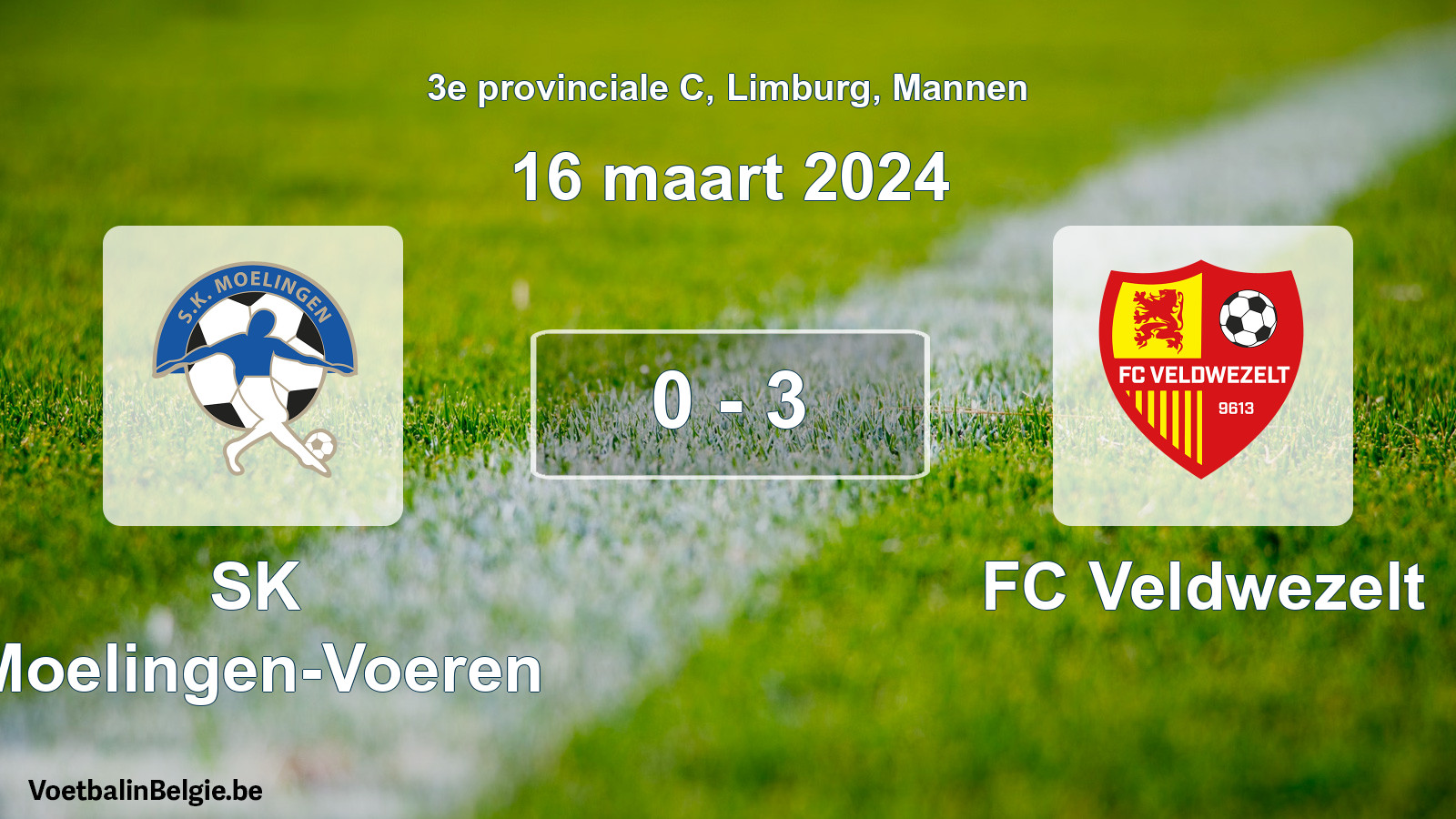 Gespeelde wedstrijd mannenvoetbal: SK Moelingen-Voeren - FC Veldwezelt 0 - 3 (16 maart 2024)