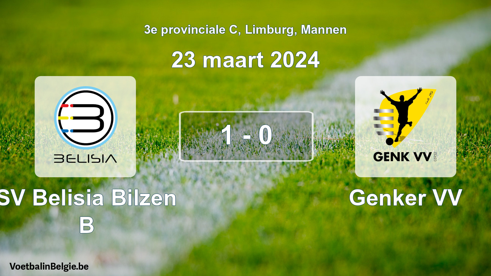 Gespeelde wedstrijd mannenvoetbal: SV Belisia Bilzen B - Genker VV 1 - 0 (23 maart 2024)