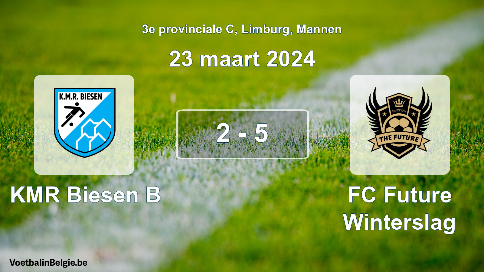 Gespeelde wedstrijd mannenvoetbal: KMR Biesen B - FC Future Winterslag 2 - 5 (23 maart 2024)