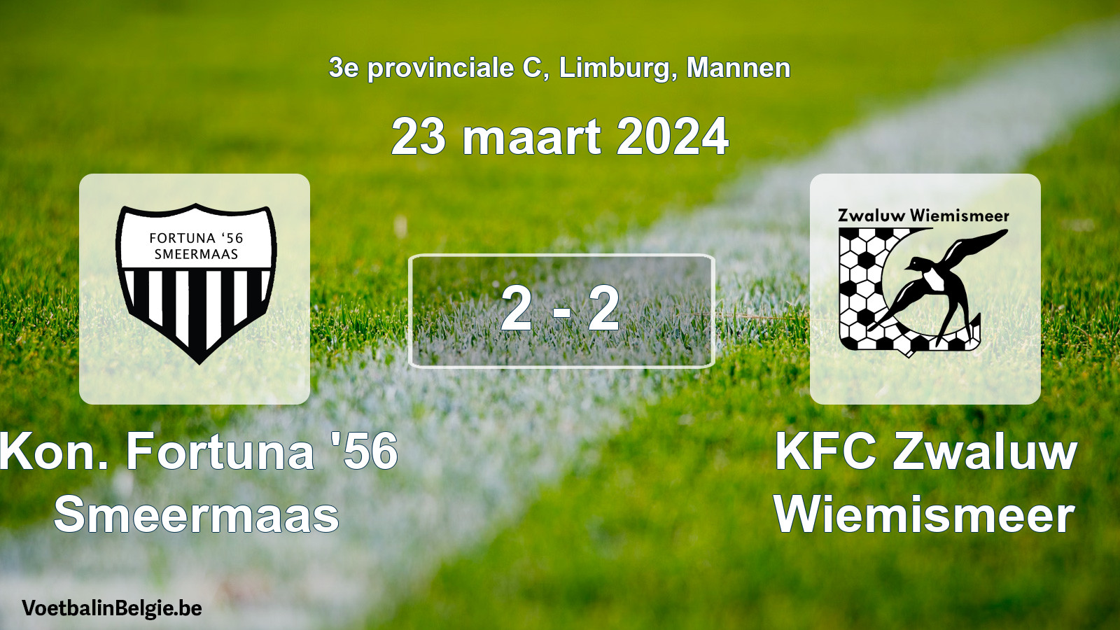 Gespeelde wedstrijd mannenvoetbal: Kon. Fortuna '56 Smeermaas - KFC Zwaluw Wiemismeer 2 - 2 (23 maart 2024)