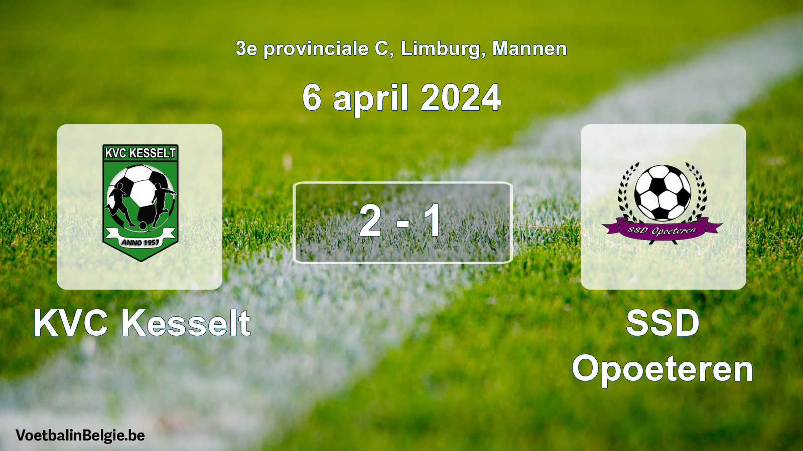 Gespeelde wedstrijd mannenvoetbal: KVC Kesselt - SSD Opoeteren 2 - 1 (6 april 2024)