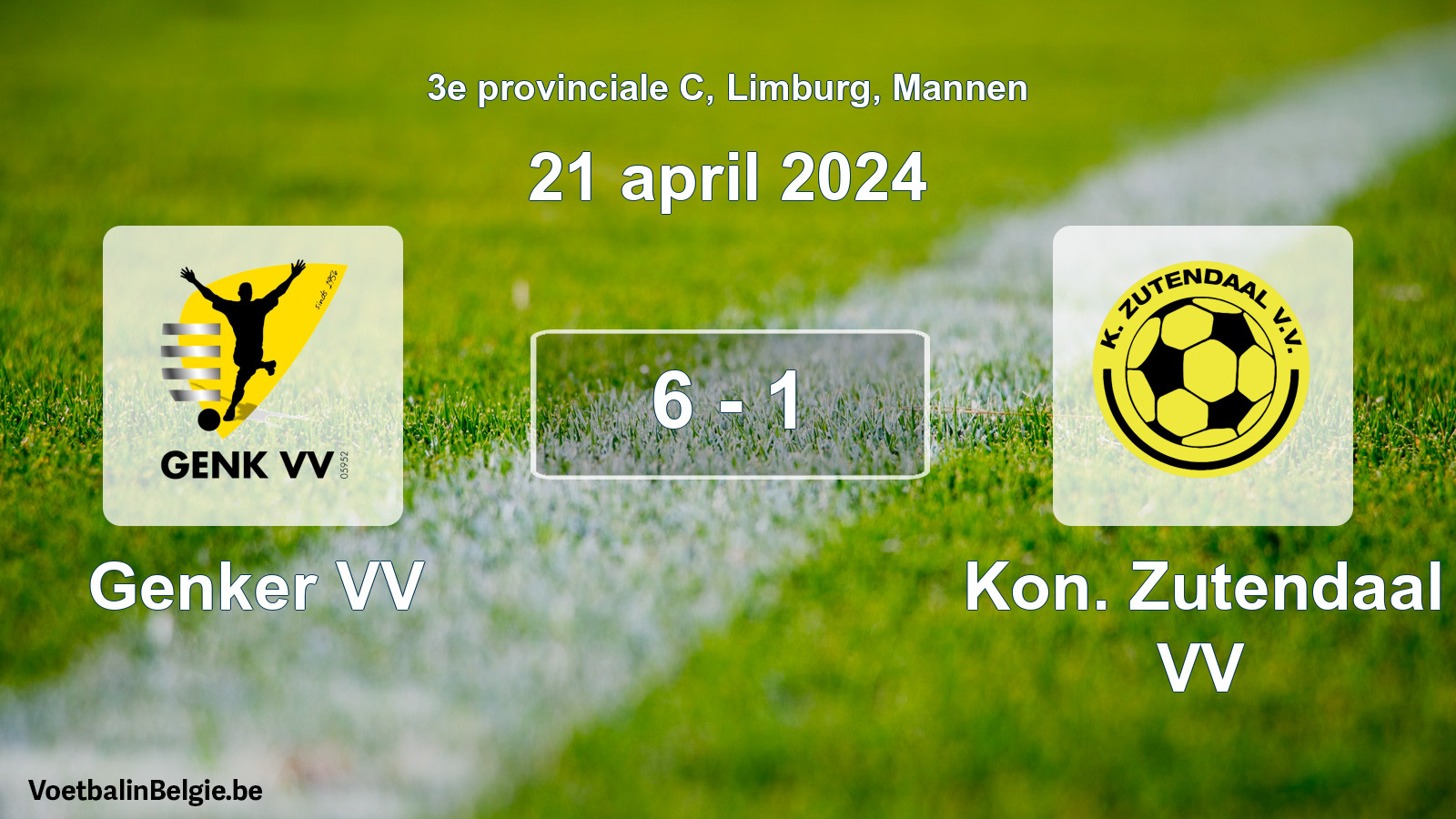 Gespeelde wedstrijd mannenvoetbal: Genker VV - Kon. Zutendaal VV 6 - 1 (21 april 2024)