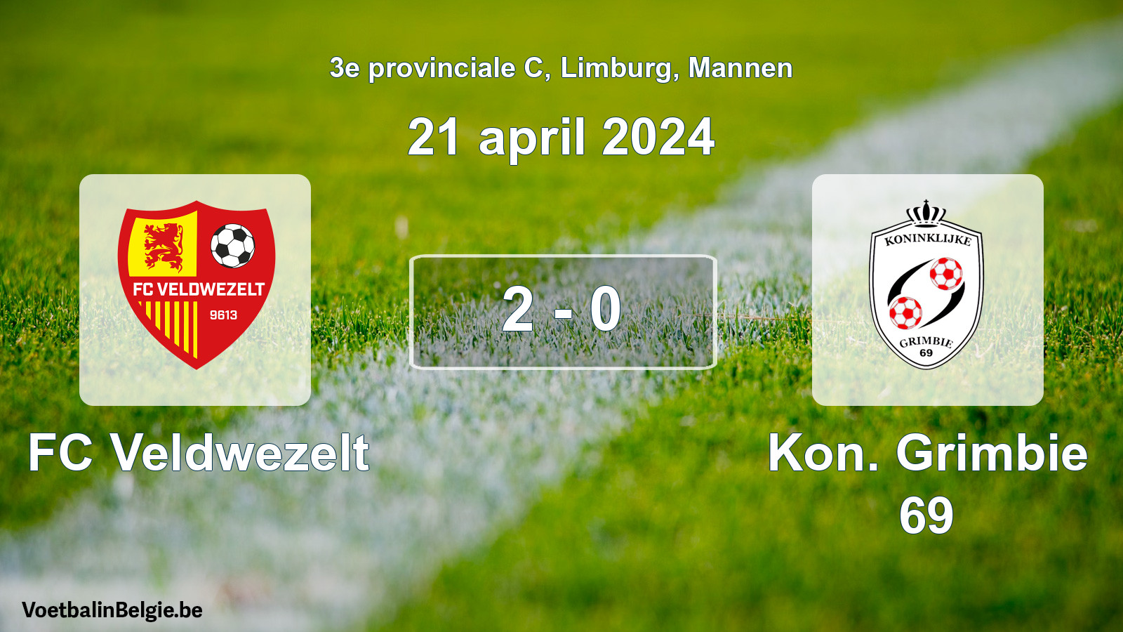 Gespeelde wedstrijd mannenvoetbal: FC Veldwezelt - Kon. Grimbie 69 2 - 0 (21 april 2024)